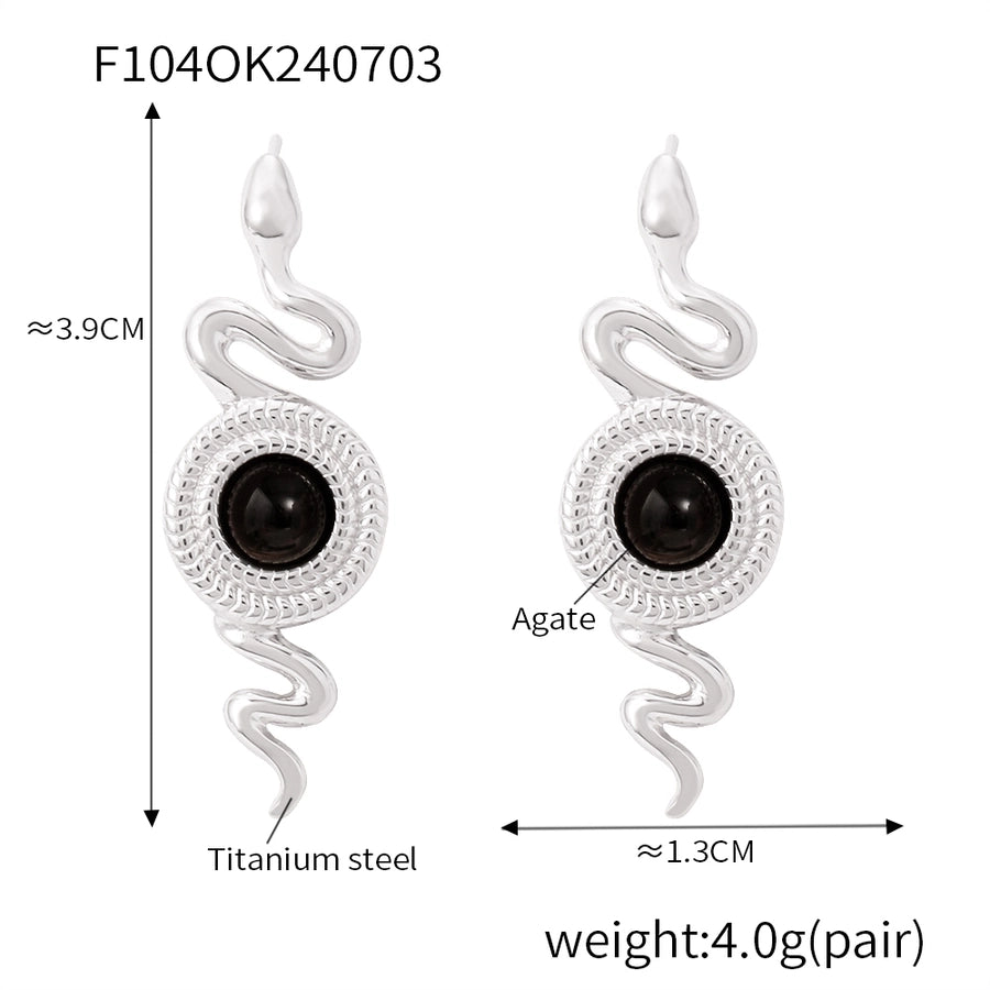 Runde slange naturstein agate øreringer [304 rustfritt stål, 18K gullbelagt]
