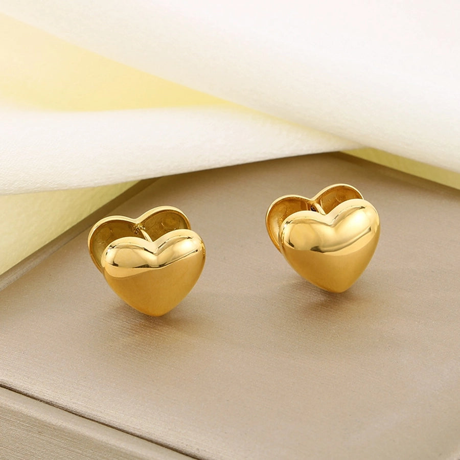 Heart Shape Stud Earrings [304 Stainless Steel,18K Gold Plated]