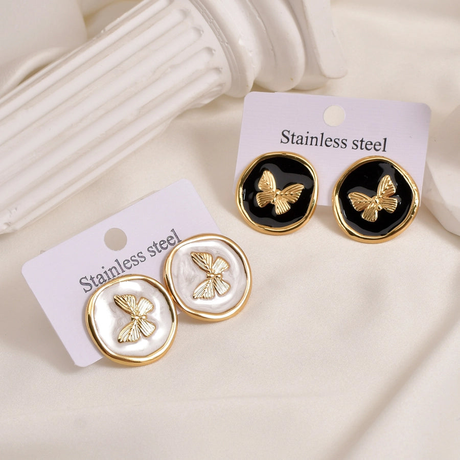 Cute Simple Style Round 304 Stainless Steel 18K Gold Plated Ear Studs