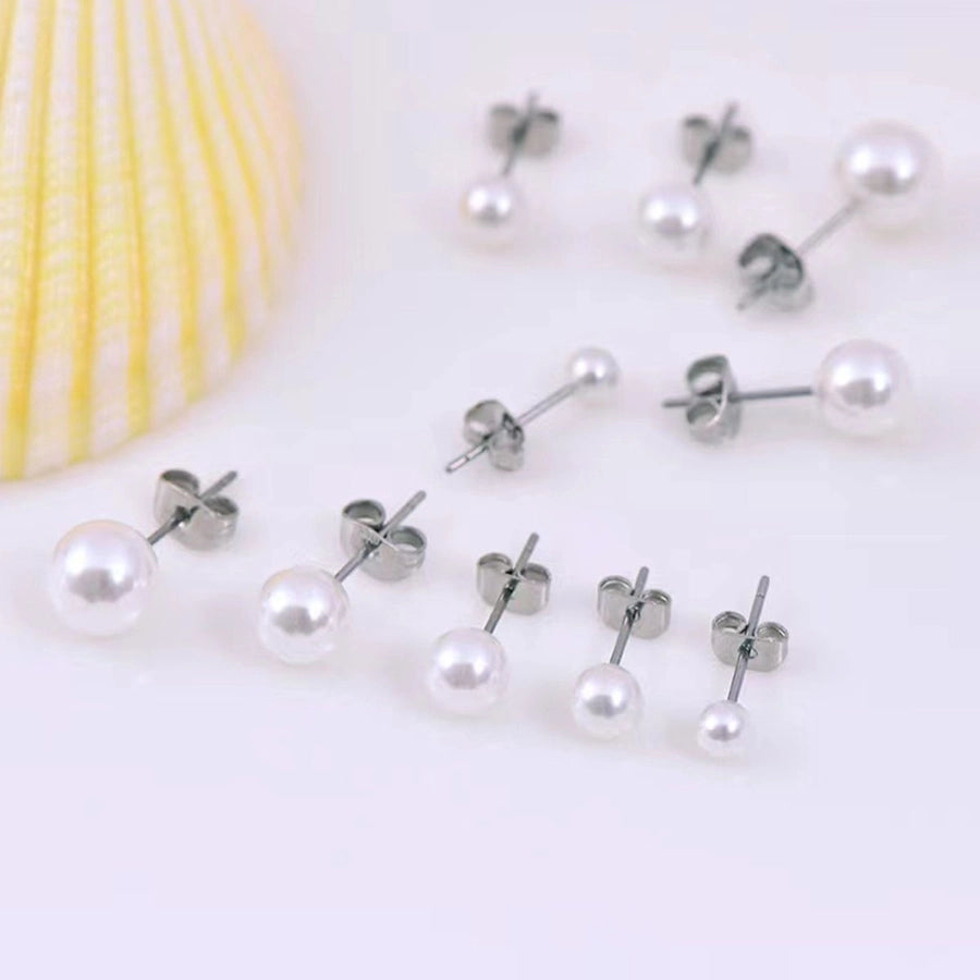 Silver Pearl Earrings [304 Stainless Steel]