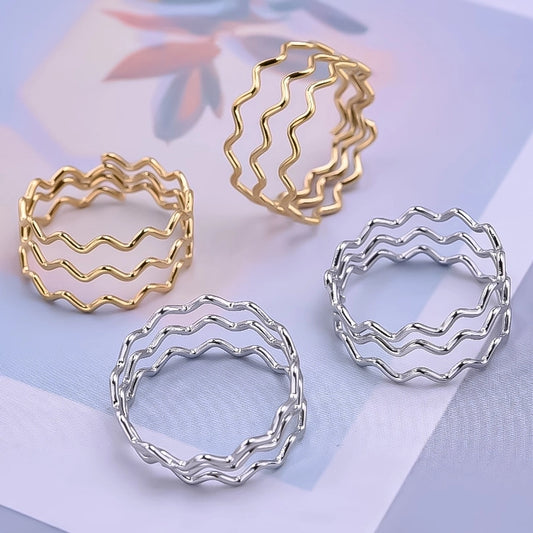 Anello multi -linee [304 acciaio inossidabile, oro 18K placcato]