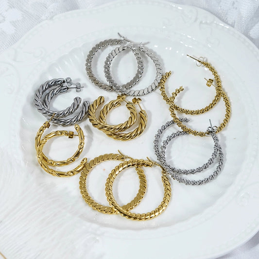 Twist Braid Hoop Earrings [304 Stainless Steel,14K Gold Plated]