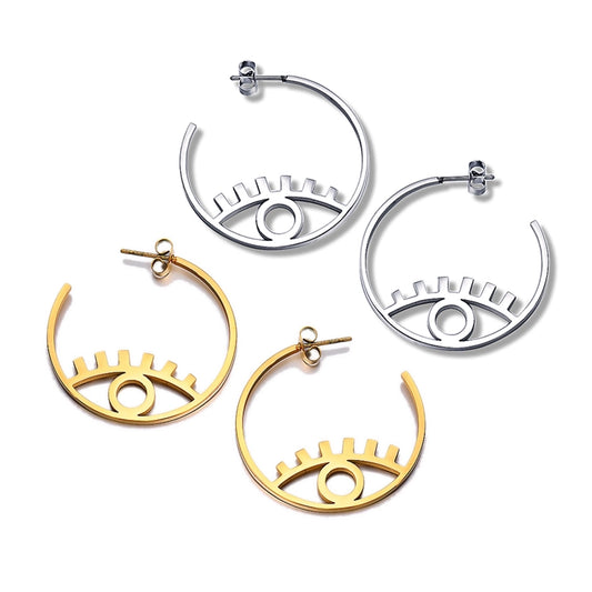 C Shape Eye Earrings [304 Stainless Steel,18K Gold Plated]