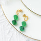 Green Leaves Rhombus Beaded Drop Earrings [304 Stainless Steel,14K Gold Plated]