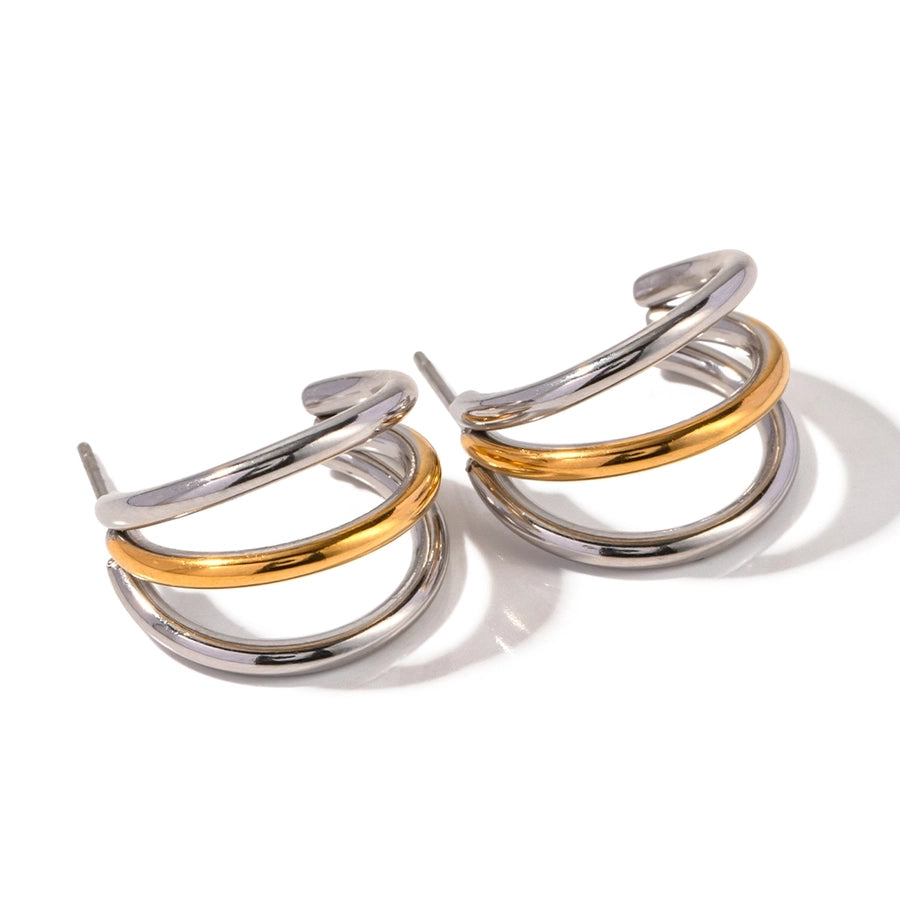 C Shape Semicircle Two Tone Earrings [304 Stainless Steel,18K Gold Plated]