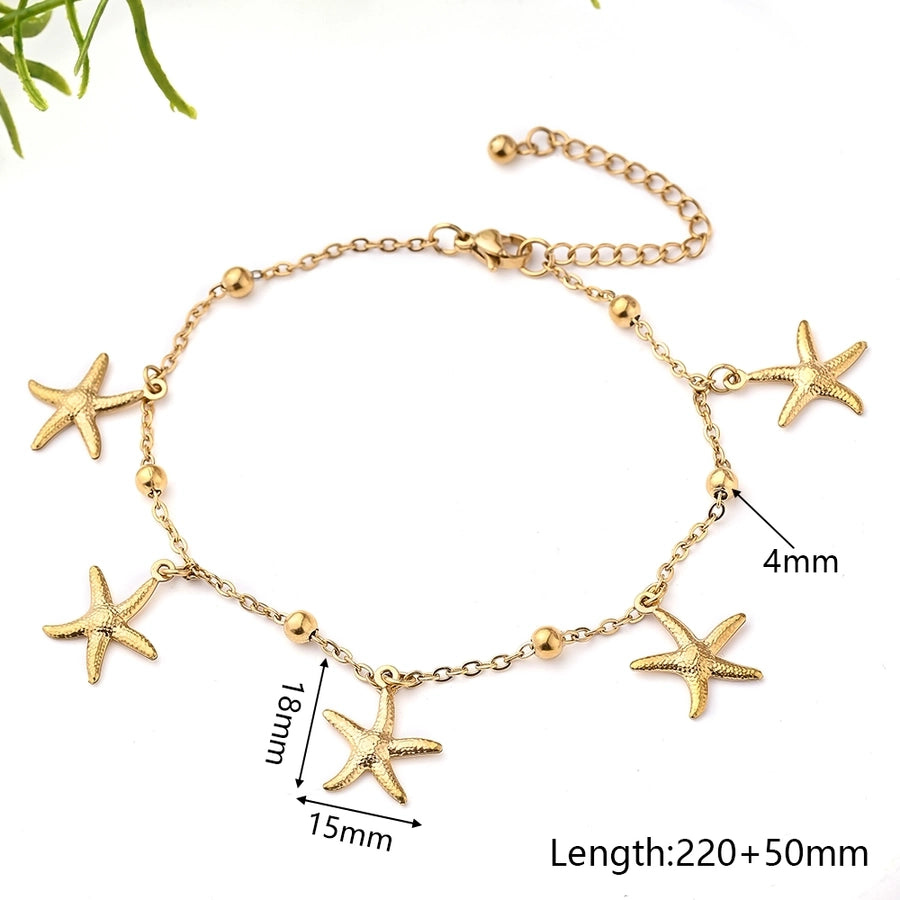 Gold Hawaiian Vacation Beach Dolphin Shell Fish Anklet [304 Stainless Steel, 18K Gold Plated]