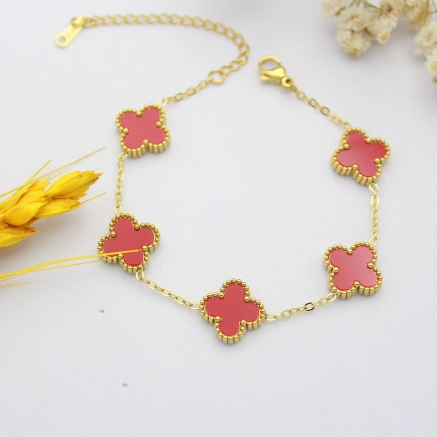 Four Leaf Clover Zircon Bracelets [304 Stainless Steel,18K Gold Plated]