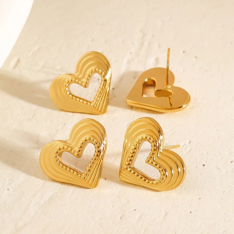 Heart Shape Polishing Hollow Out Earrings [304 Stainless Steel,18K Gold Plated]