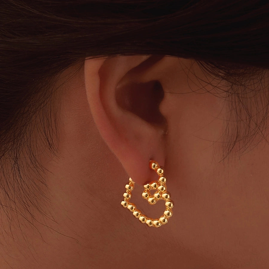 Gold Ball Heart Shape Earrings [201 Stainless Steel,18K Gold Plated]