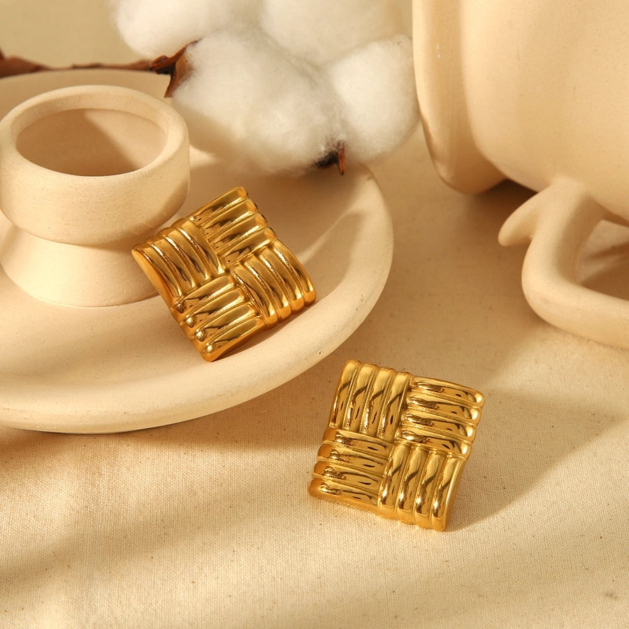 Square Earrings [304 Stainless Steel,18K Gold Plated]