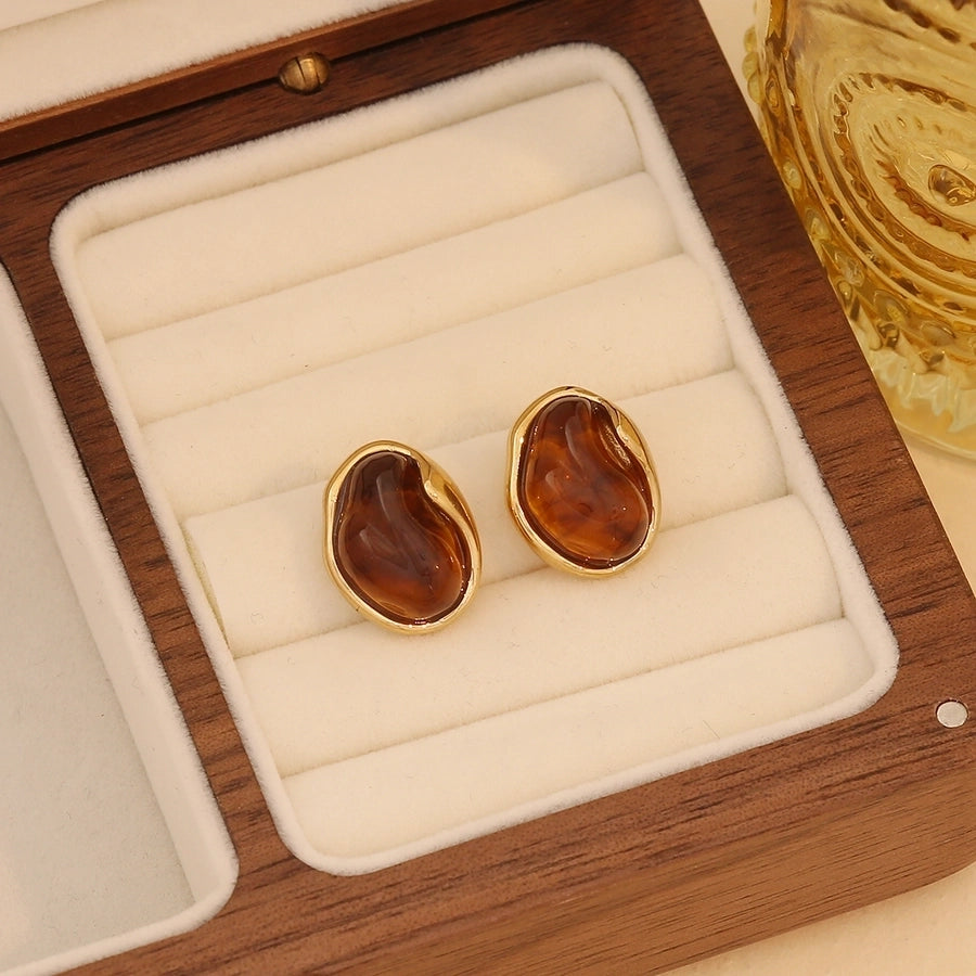 Brown amber Drop Earrings [304 Stainless Steel,18K Gold Plated]