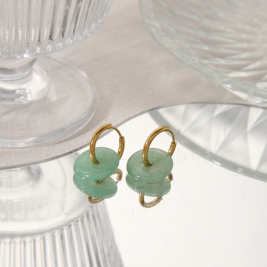 Natural Stone Green Earrings[304 Stainless Steel,18K Gold Plated]