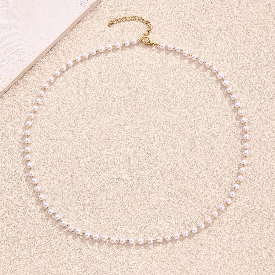 Round Simple Acrylic Imitation Pearl  Necklace [304 Stainless Steel,18K Gold Plated]