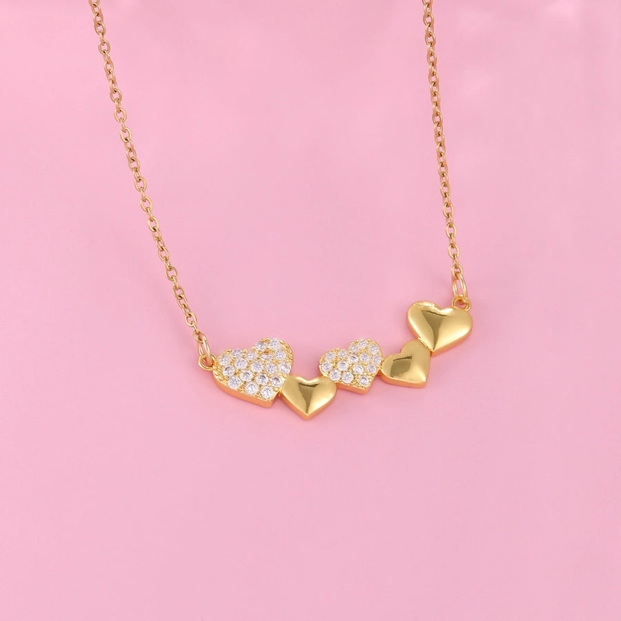 Heart Shape Zircon 1Necklace [304 Stainless Steel,18K Gold Plated]