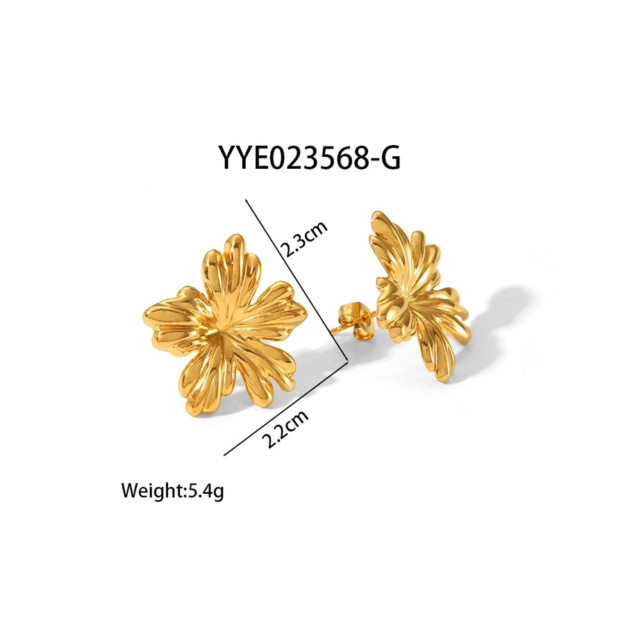 Classic Style FlowerEarrings [304 Stainless Steel, 18K Gold Plated]