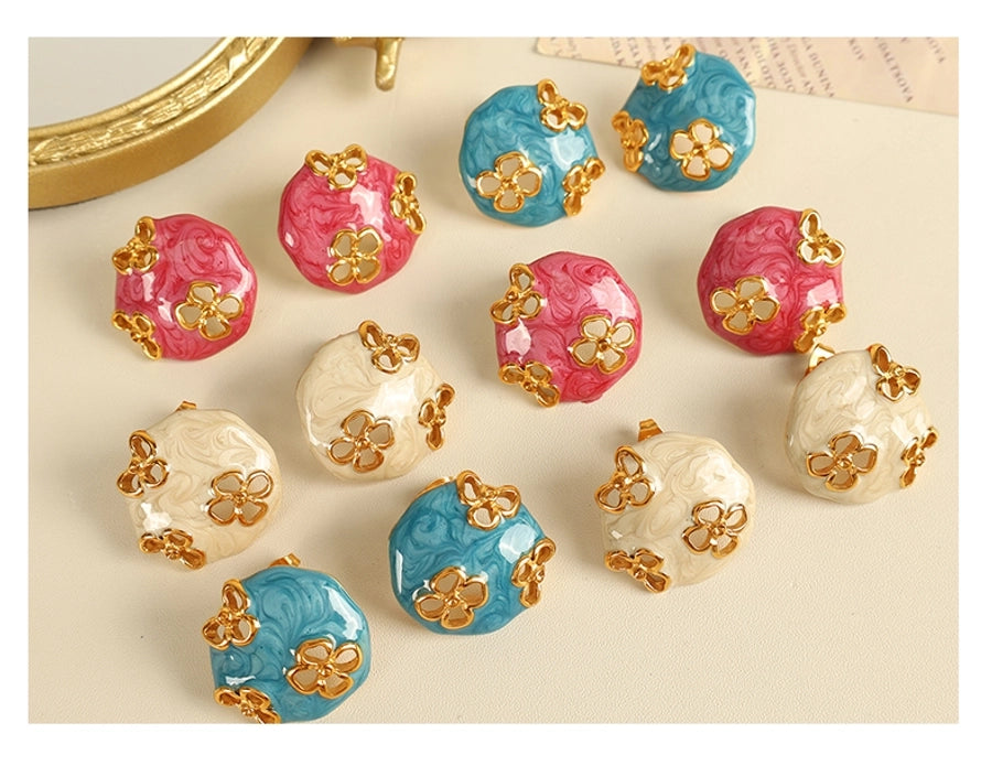 French Style Flower Resin Earrings [304 Stainless Steel,18K Gold Plated]