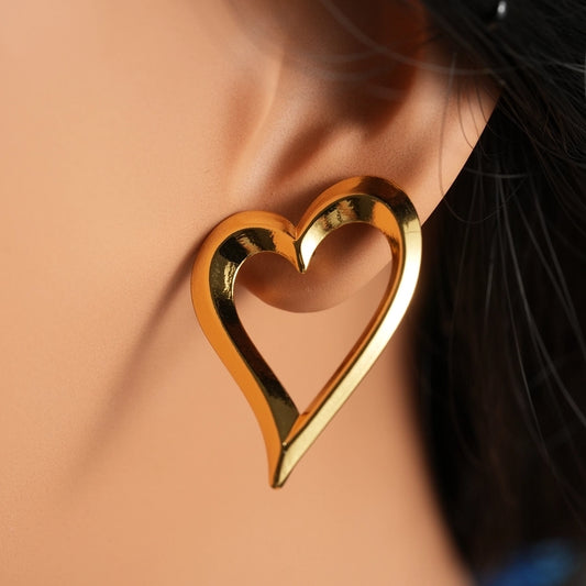 Hollow Heart Shape Earrings [304 Stainless Steel,18K Gold Plated]