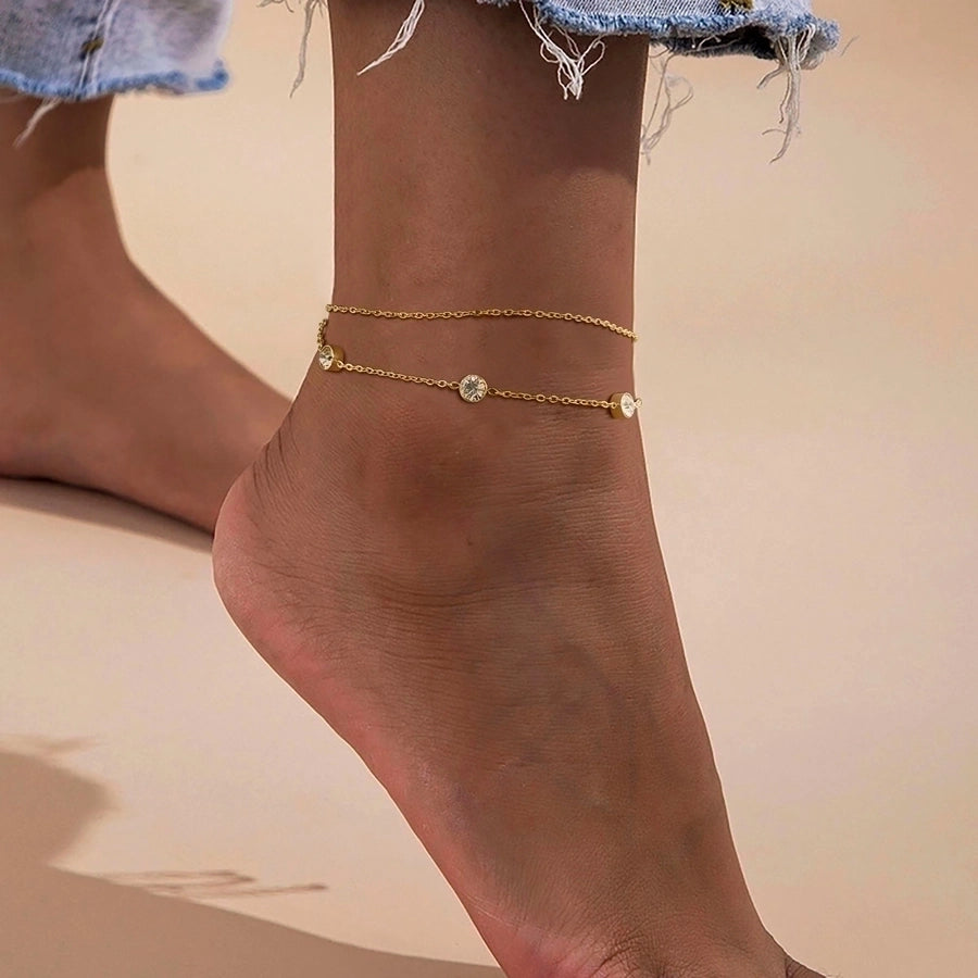 Moon Flower Butterfly Anklet [201 Stainless Steel, 18K Gold Plated]