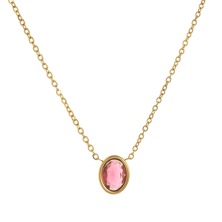 Oval Zircon Pendant Necklace [201,304 Stainless Steel ,18K Gold Plated]