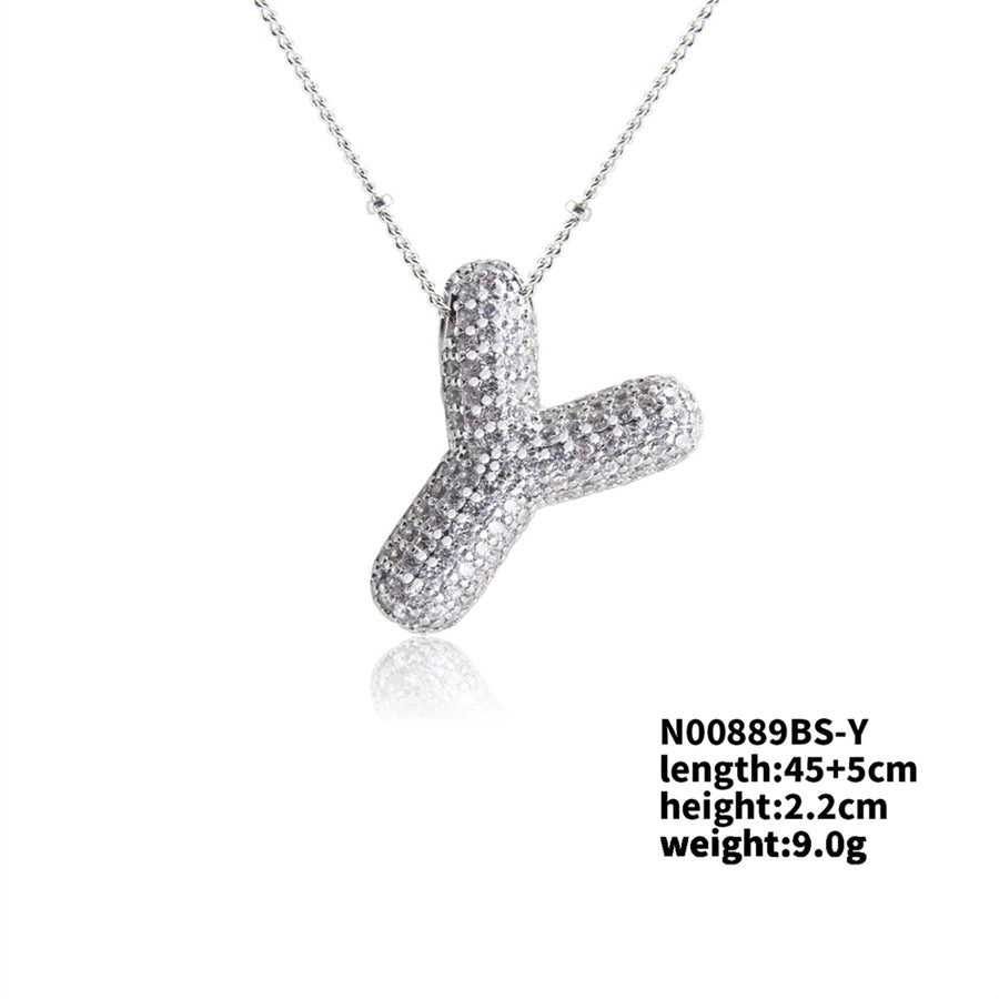 Three-dimensional Letter Zircon Pendant Necklace [304 Stainless Steel,Copper]