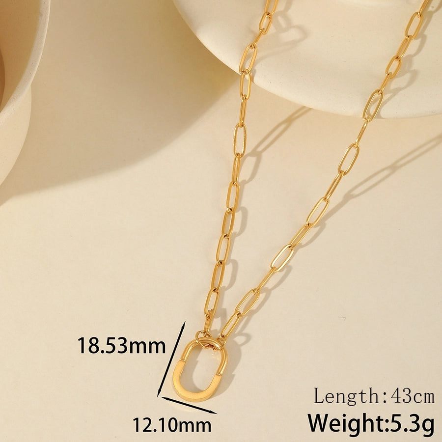 Pendant Necklace Paperclip Chain  [304 Stainless Steel,18K Gold Plated]