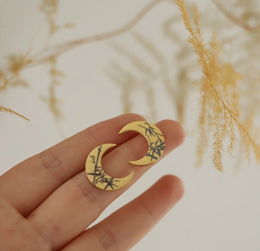 Moon Earrings [304 Stainless Steel,18K Gold Plated]