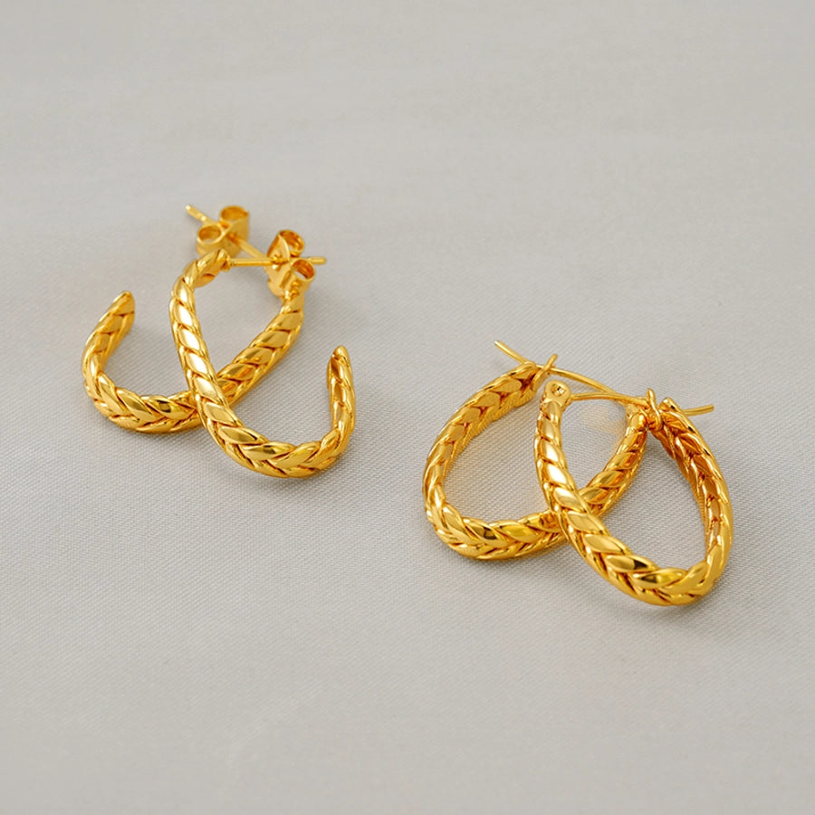 Striped Hoop Earrings [304 Stainless Steel,18K Gold Plated]