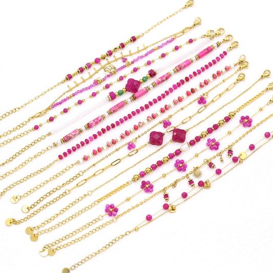 Braccialetti di perle artificiali di fiori rosa [acciaio inossidabile 304]