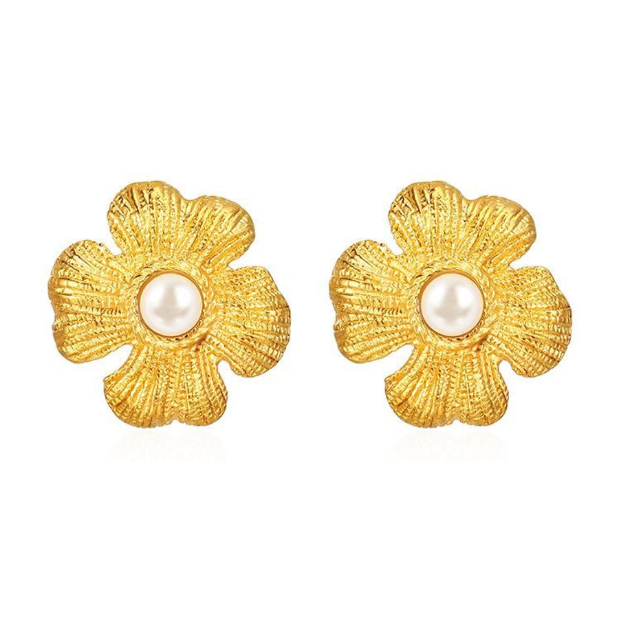 Flower Pearl Earrings [304 Stainless Steel,18K Gold Plated]