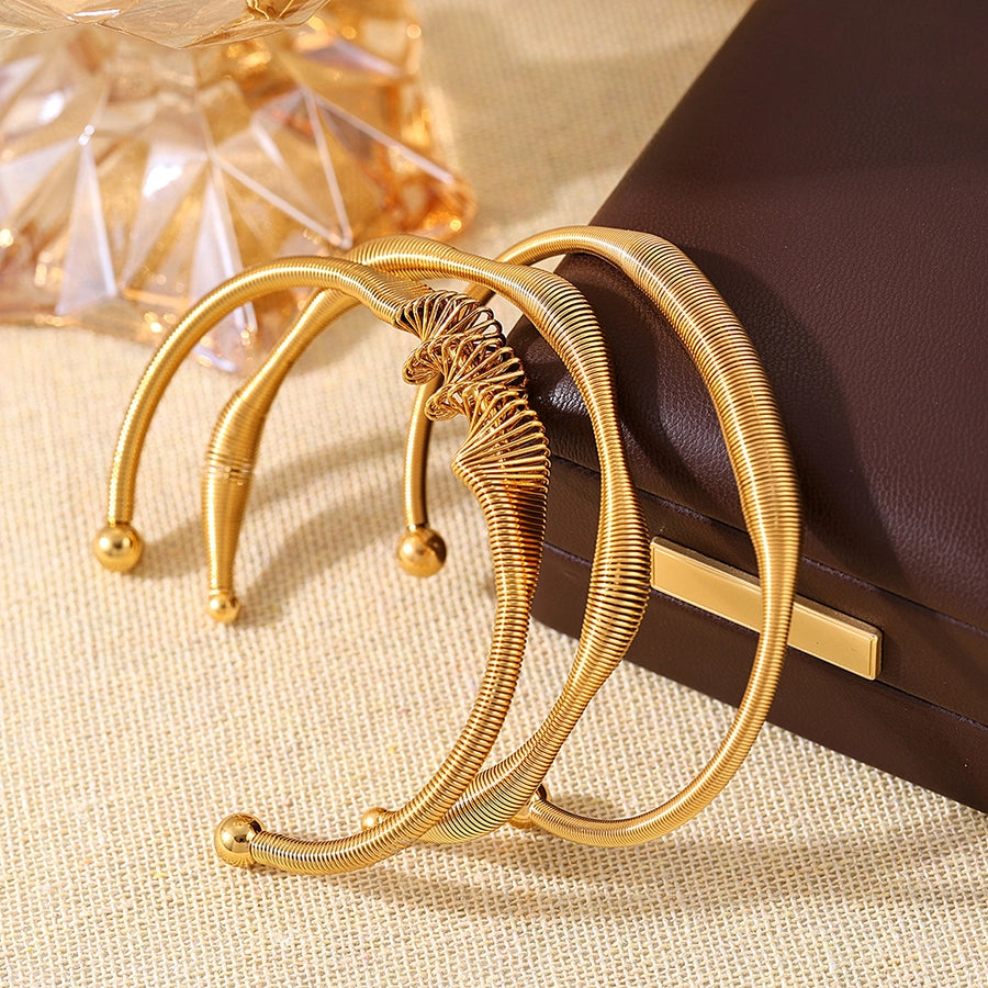 Geometric Bangle Bracelet [304 Stainless Steel, 18K Gold Plated]