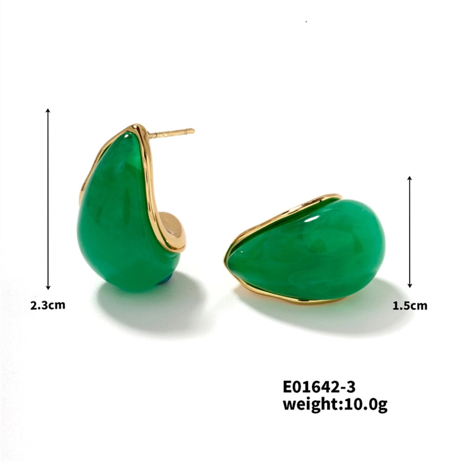 Water Droplets Solid Color Plating Resin Earrings [304 Stainless Steel]