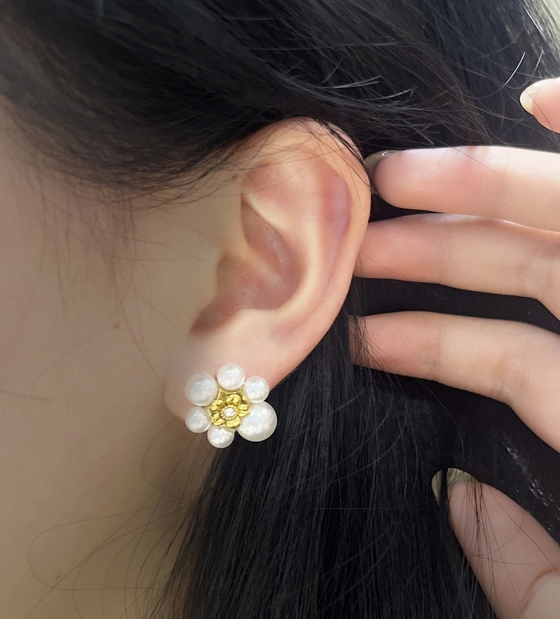 FrenchFlower Earrings [304 Stainless Steel,18K Gold Plated]