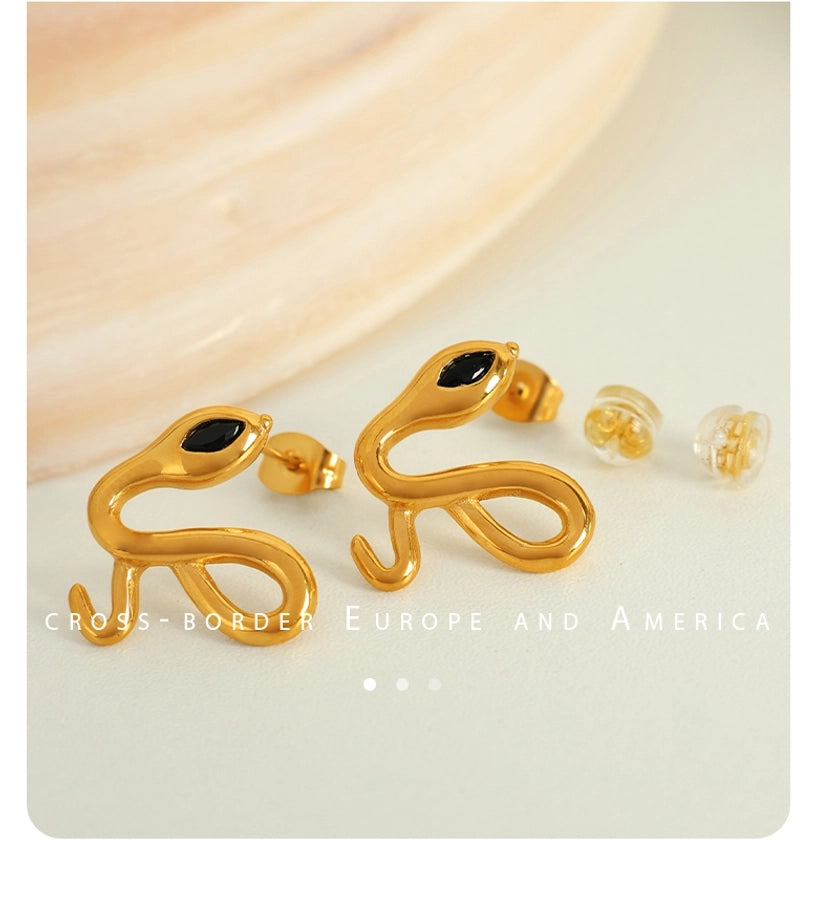 Snake Rhinestones Earrings [304 Stainless Steel,18K Gold Plated]