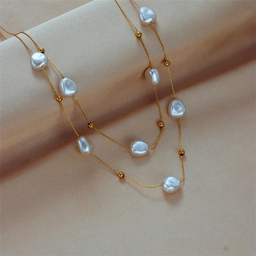 French Style Irregular Pearl Plating Necklace [304 Stainless Steel,18K Gold Plated]