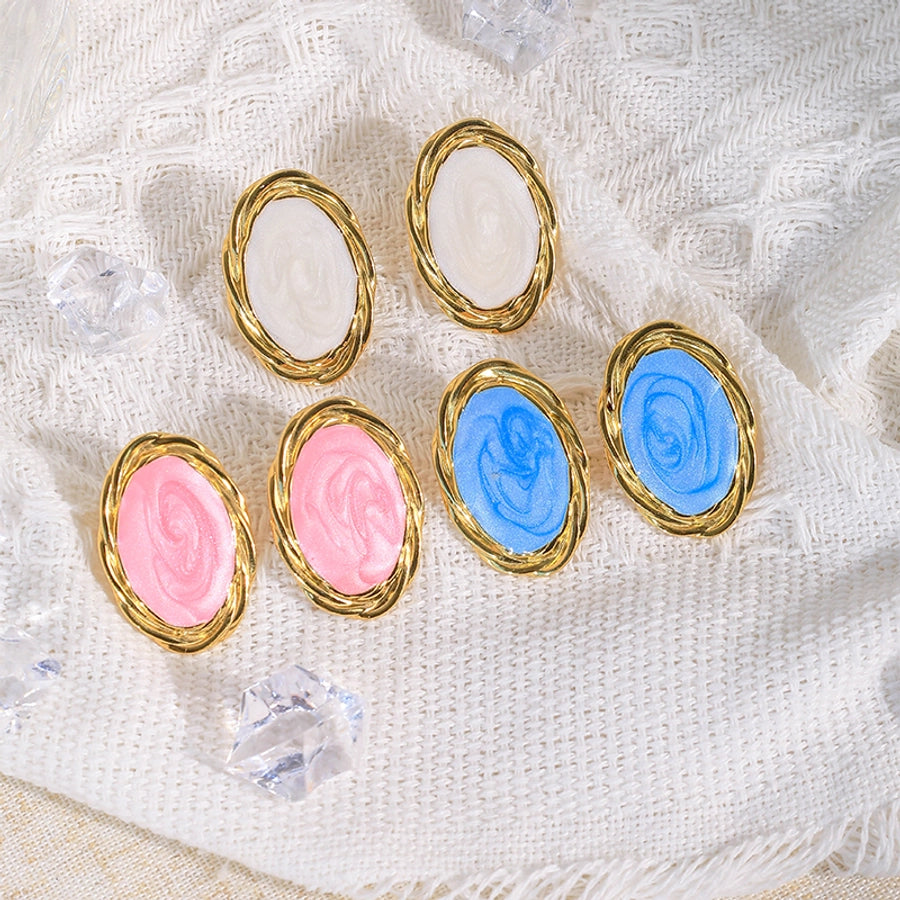 Blue White Pink Enamel Earrings [304 Stainless Steel,14K Gold Plated]