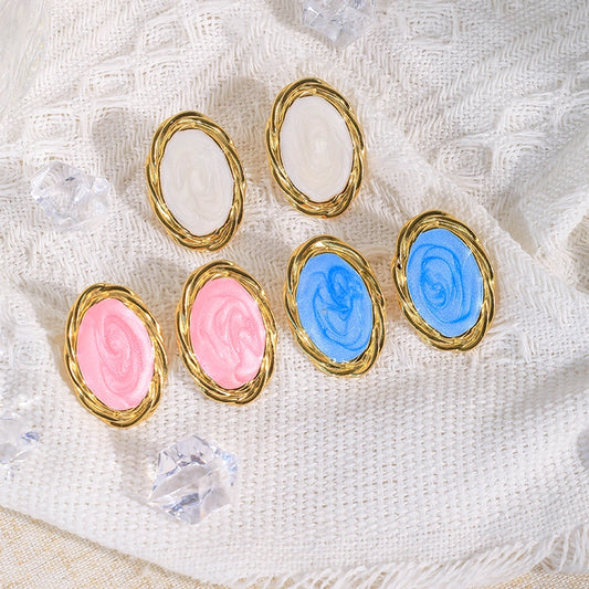 Blue White Pink Emaille Ohrringe [304 Edelstahl, 14K Gold plattiert]