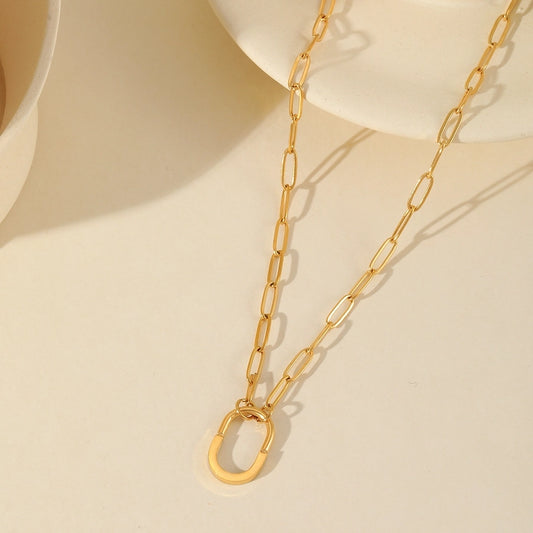 Pendant Necklace Paperclip Chain  [304 Stainless Steel,18K Gold Plated]