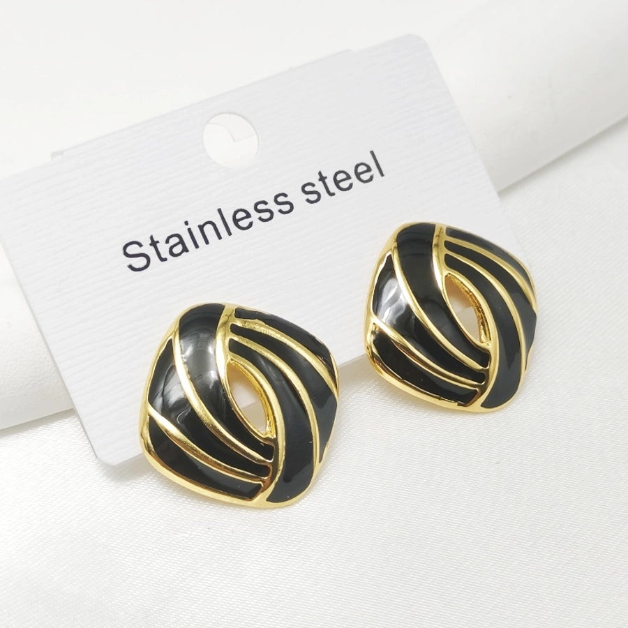 Vintage Style Square Enamel Earrings [304 Stainless Steel,18K Gold Plated]