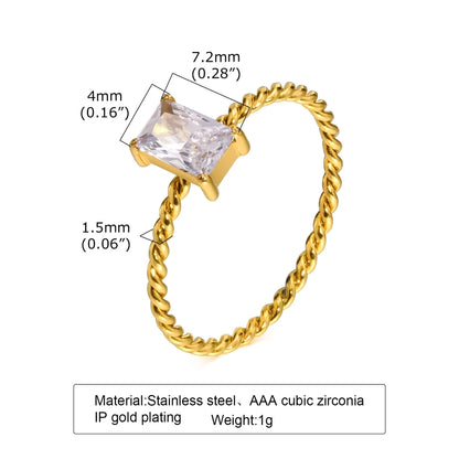 Rectangle Zircon Ring [304 Stainless Steel 18K Gold Plated]