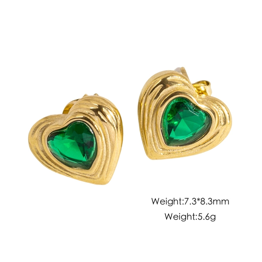 Orecchini di strass di forma del cuore [acciaio inossidabile 304, oro 14K placcato]