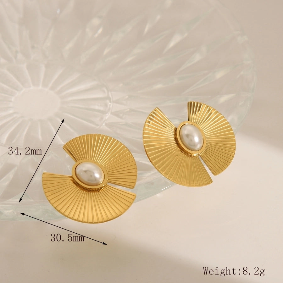 Pendientes de perlas artificiales de estilo francés [304 acero inoxidable, 18k dorado chapado]