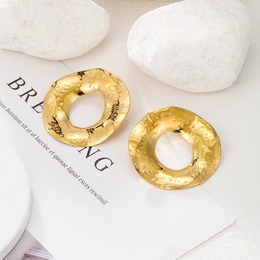 Hollow Round Earrings [304 Stainless Steel,14K Gold Plated]