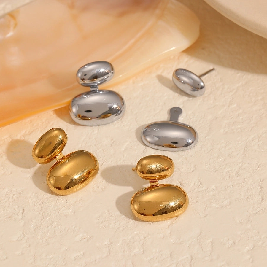 Bean-Shaped Stud Earrings [Stainless Steel, 18K Gold Plated]