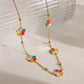 Bright Colored Flower EnamelEarrings/Necklace [304 Stainless Steel, 18K Gold Plated]