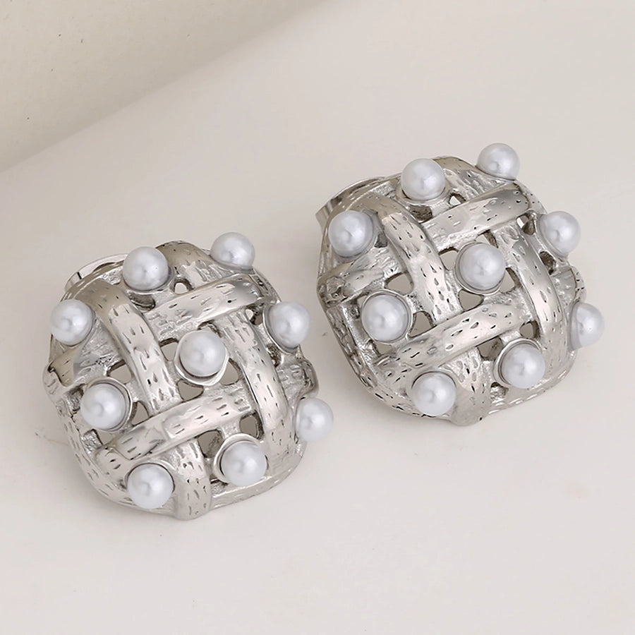 Luxurious Square Grid Rhinestone Earrings [304 Stainless Steel,18K Gold Plated]