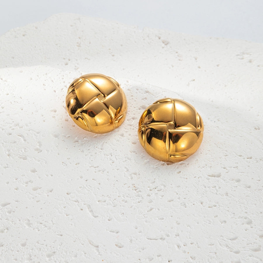 Round Irregular Ear Studs [304 Stainless Steel,14K Gold Plated]