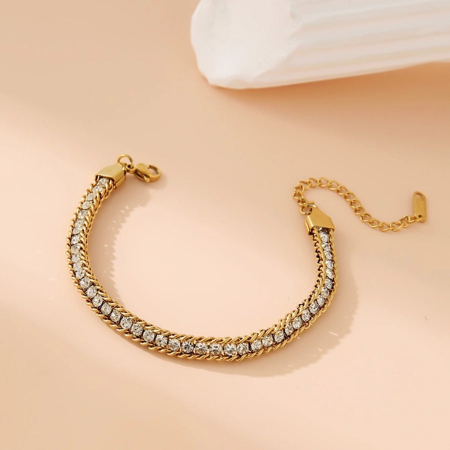 Glam Rhinestones Bracelet [304 Stainless Steel, 18K Gold Plated]