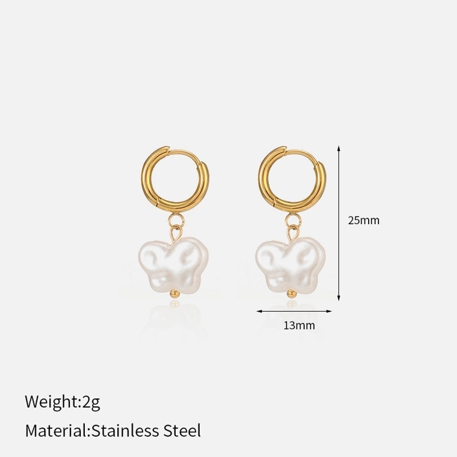 Butterfly Plating Artificial Pearls Earrings [304 Stainless Steel,18K Gold Plated]