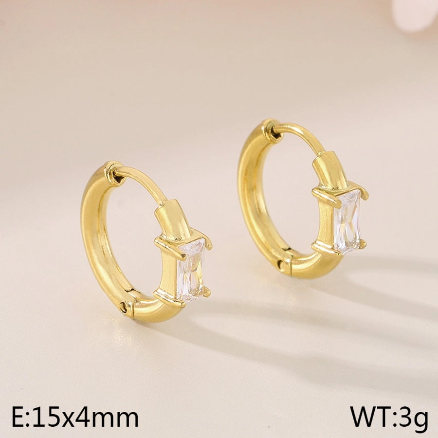 Colored Rectangle Rhinestone Earrings [304 Stainless Steel,18K Gold Plated]