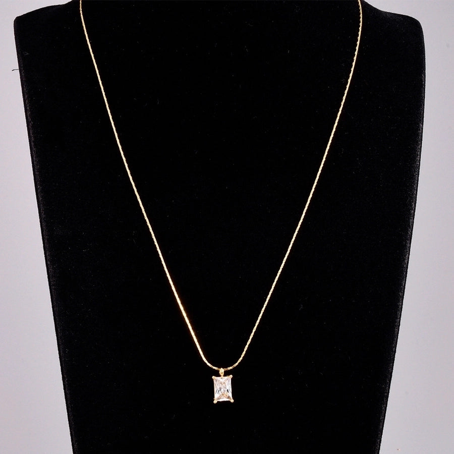 Long Square Rhinestone Pendant Necklace [304 Stainless Steel,18K Gold Plated]